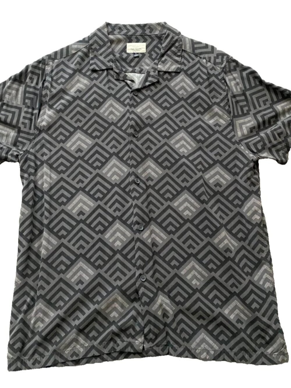 Civil Society Mens Button Down Shirt Short Sleeve Large L Gray Geometric Casual